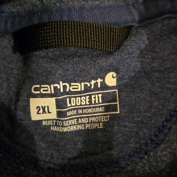 Carhartt Midweight Logo Sleeve Hoodie Sweatshirt Blue Loose Fit 2XL - Picture 3 of 5